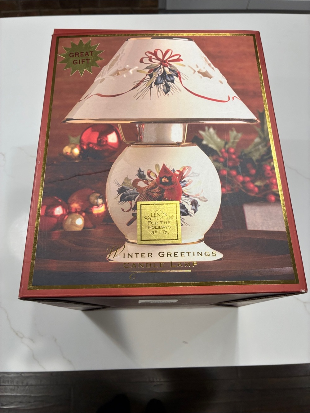 Lenox Holiday Table Lamp in Red and White with Cardinal Motif